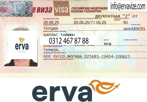 Erva Vize danışmanlığıyla alınan Rusya vizesi örneği