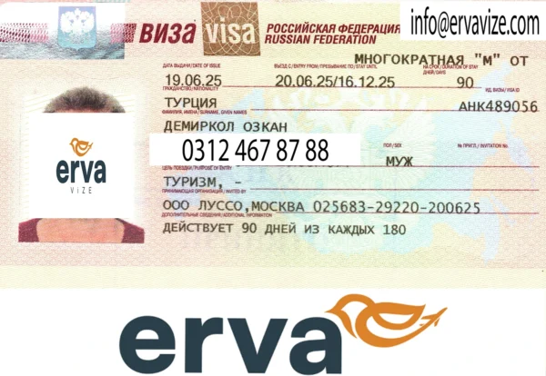 Erva Vize danışmanlığıyla alınan Rusya vizesi örneği
