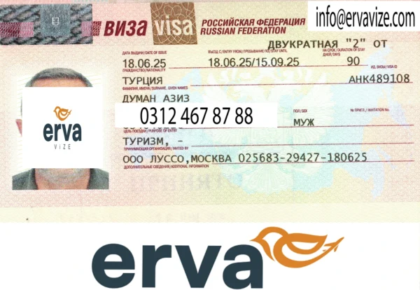 Erva Vize danışmanlığıyla alınan Rusya vizesi örneği