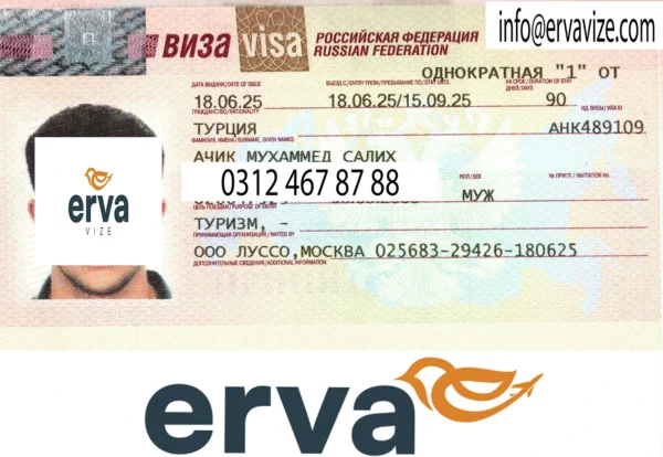Erva Vize danışmanlığıyla alınan Rusya vizesi örneği