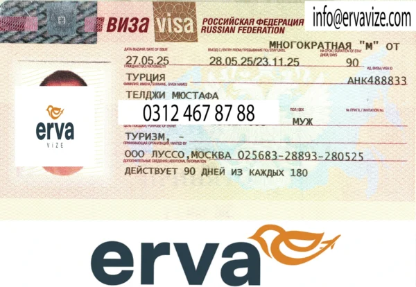 Erva Vize danışmanlığıyla alınan Rusya vizesi örneği