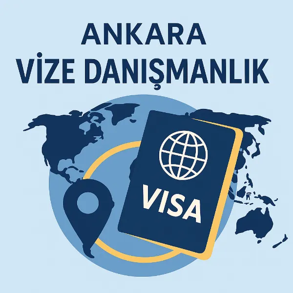 Ankara vize danışmanlık hizmetleri tanıtım görseli – dünya haritası ve vize pasaportu simgeleriyle Erva Vize logosu