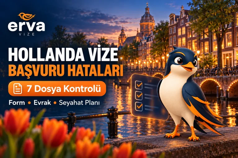 Hollanda vize başvuru hataları ve 7 dosya kontrolü, Amsterdam kanalları, Erva Vize logosu ve maskotu