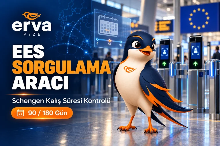 EES sorgulama aracı ile Schengen kalış süresi kontrolü; dijital sınır kapıları, Erva Vize logosu ve maskotu