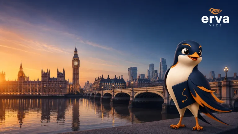 İngiltere Vizesi 2026 Erva Vize maskotu ve Londra