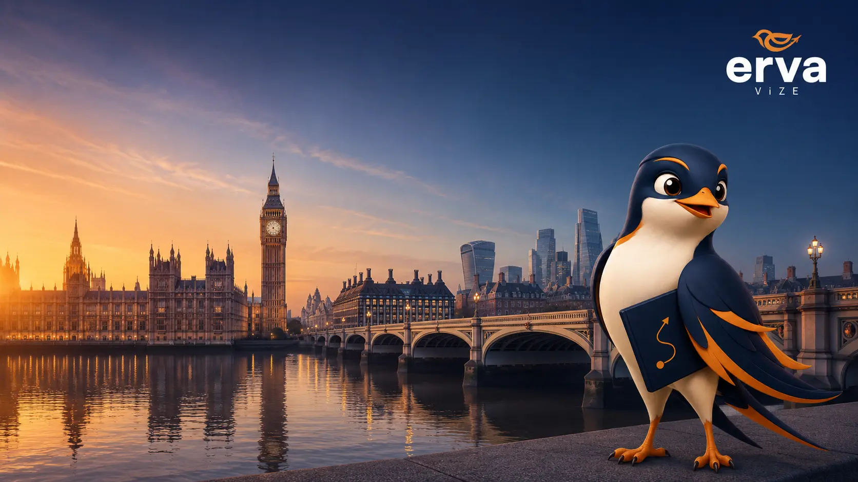 İngiltere Vizesi 2026 Erva Vize maskotu ve Londra